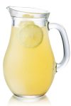 Lemonade pitcher with lemon wheel, isolated
